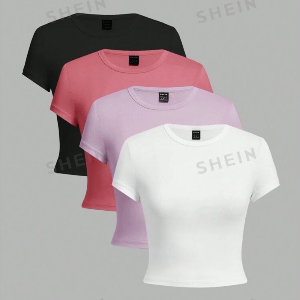 4 Pack Cropped Slim Fit Shirts, Multicolor